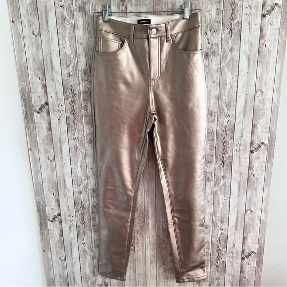 Express Gold High Rise Metallic Skinny Pants Size 2 - Picture 1 of 3